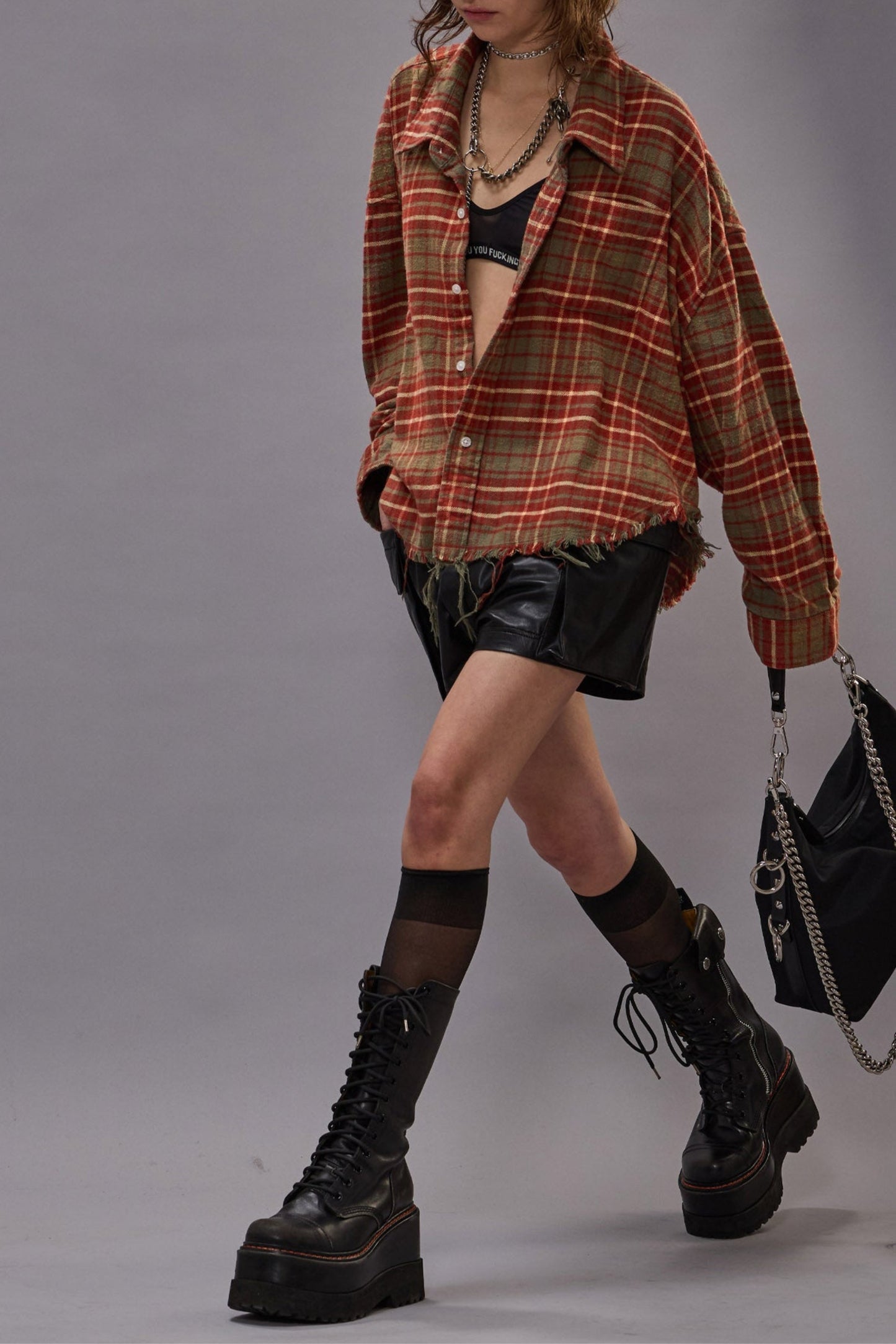 Bluse Drop Neck Cropped in Brown PlaidR13 - Anita Hass