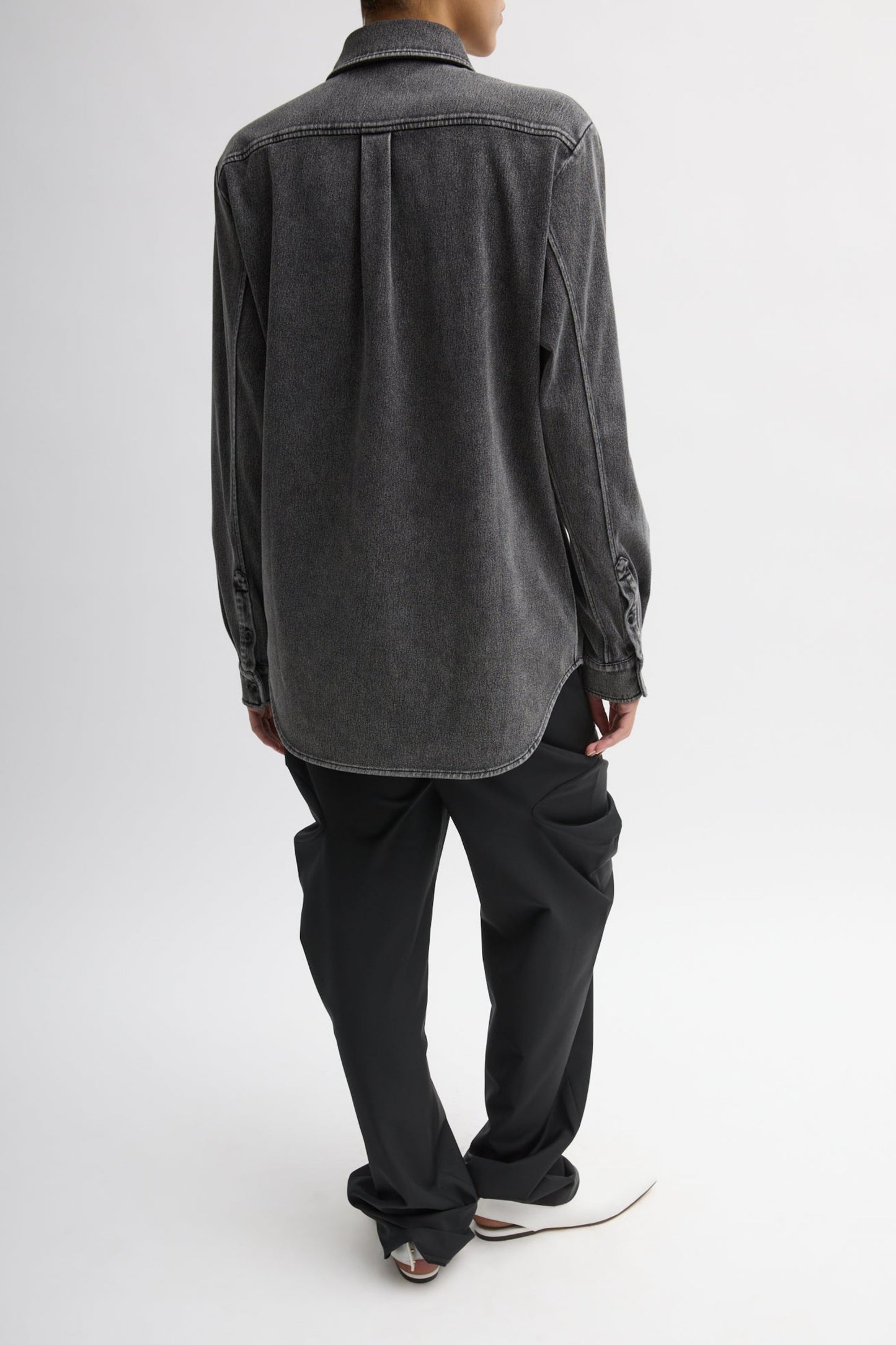 Bluse Easy Stretch Denim in Washed BlackTibi - Anita Hass