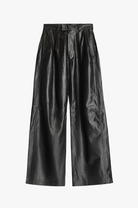 Lederhose Pleated Wide Leg in SchwarzR13 - Anita Hass