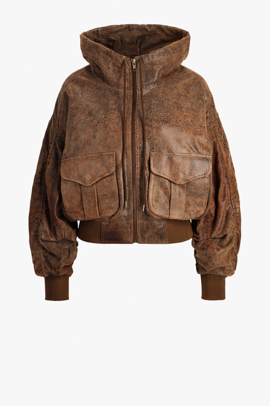 Lederjacke Shirred Oversized Bomber in BraunR13 - Anita Hass