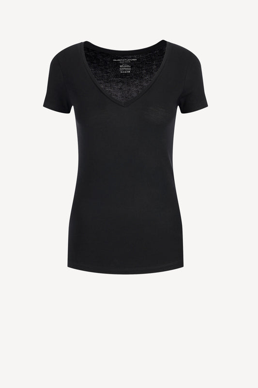 T-Shirt mit V in SchwarzMajestic Filatures - Anita Hass