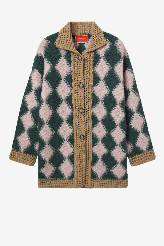 Cardigan Crochet Bowling in Camel ArgyleLa Double J - Anita Hass