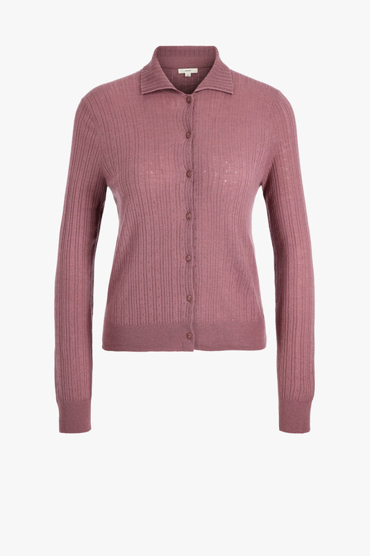 Pointelle Cardigan in Dusty Peony