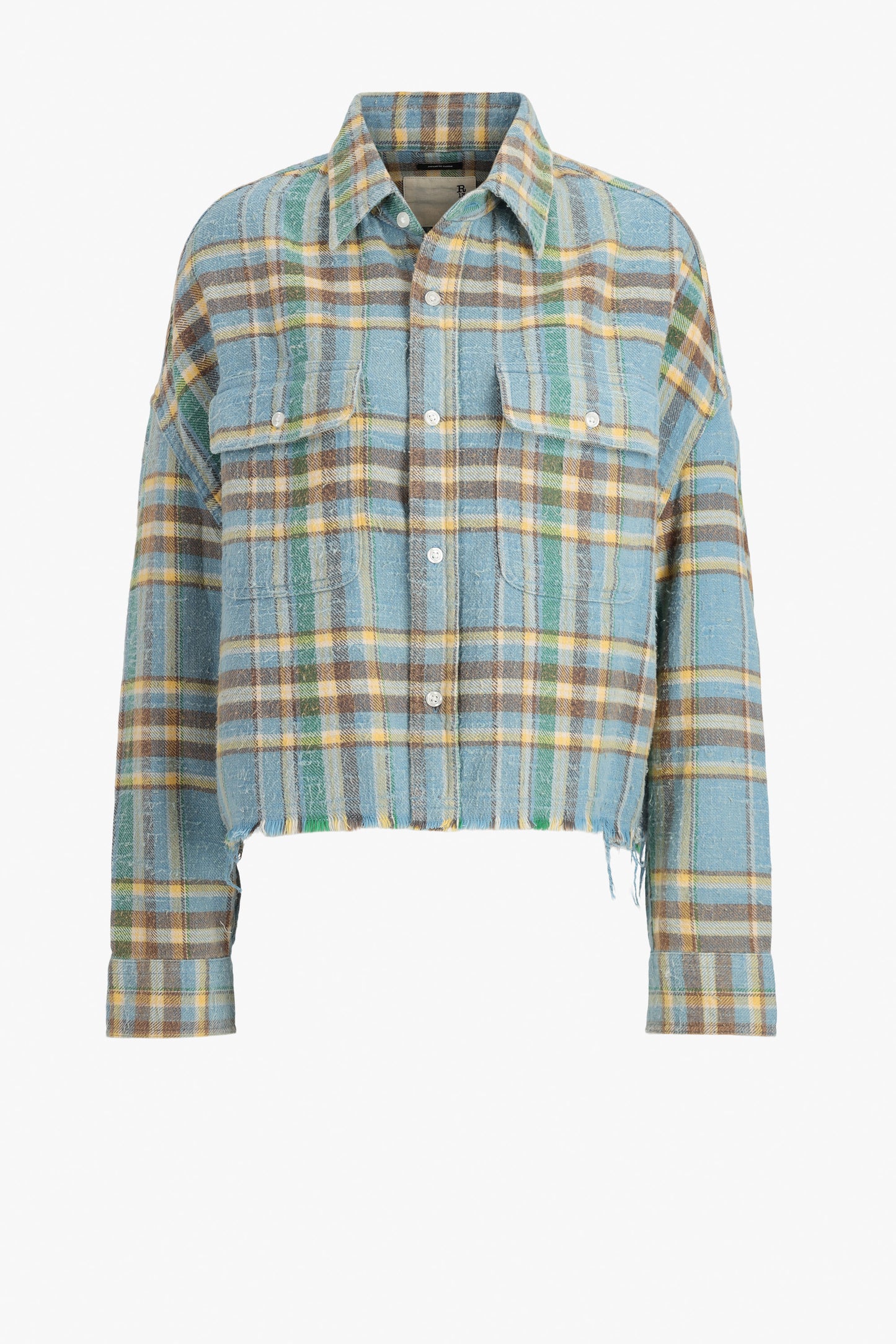 Cropped blouse in light blue plaid