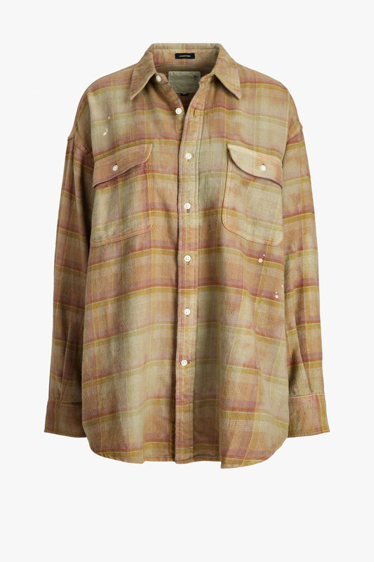 Bluse Boyfriend in Overdyed Khaki PlaidR13 - Anita Hass