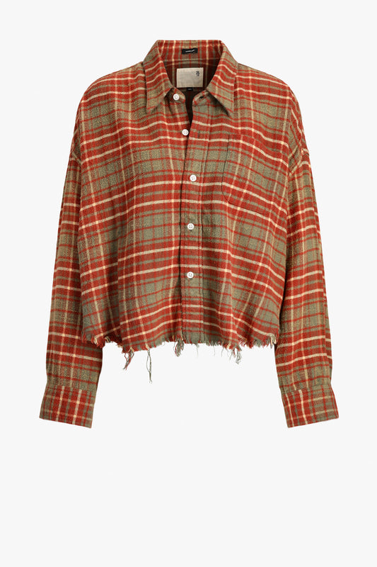 Bluse Drop Neck Cropped in Brown PlaidR13 - Anita Hass