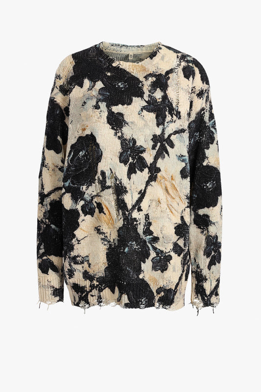 Pullover Printed Boyfriend in Black and Cream FloralR13 - Anita Hass