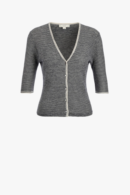 Cardigan Microstripe in Off White ComboVince - Anita Hass