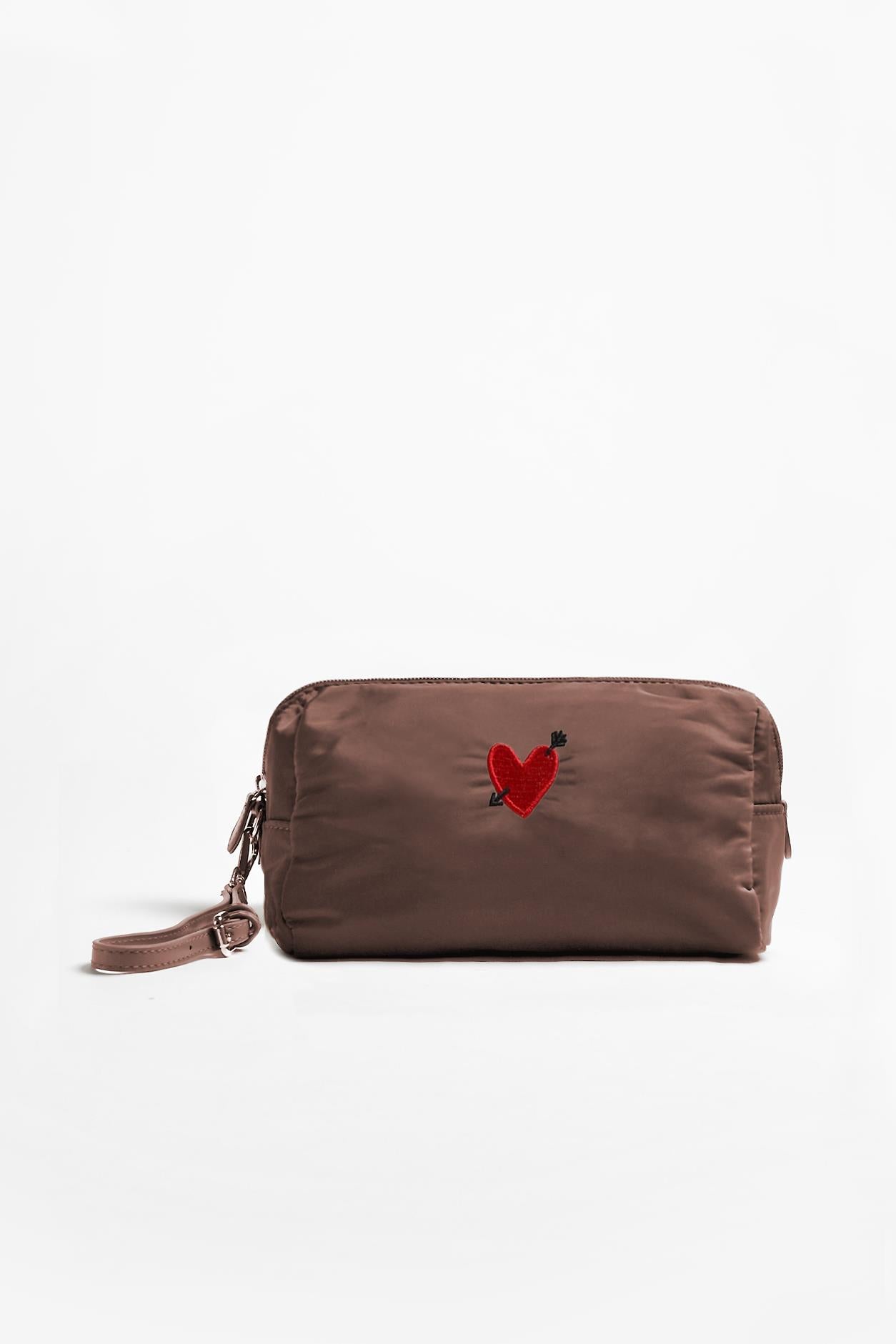 Pouch 'Heart' Large in Brown Nylon