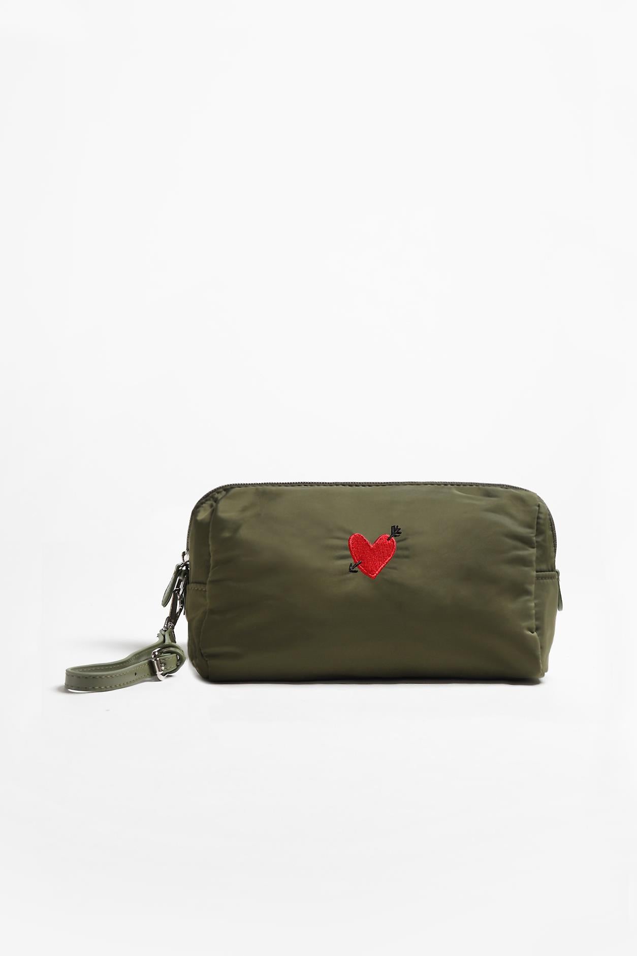 Pouch 'Heart' Large in Olive Nylon