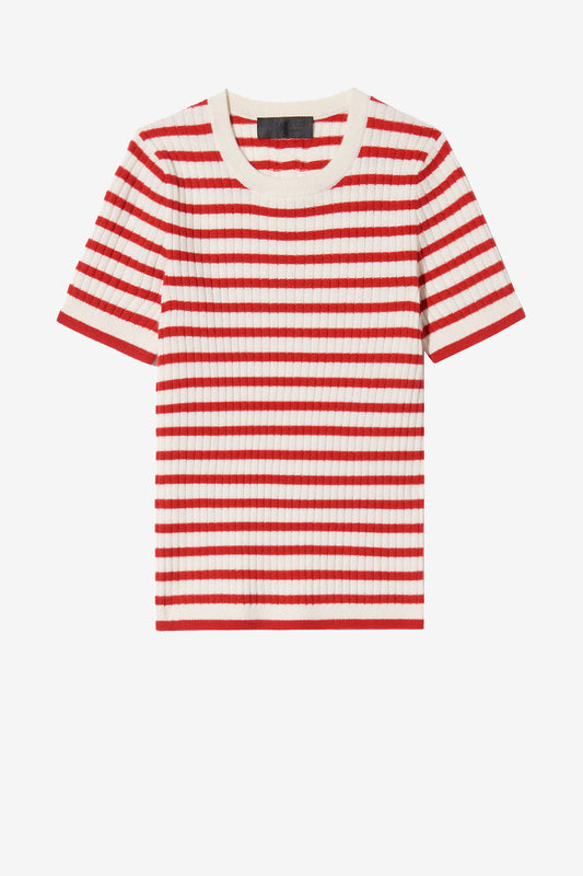 Alita Stripe sweater in ivory/red