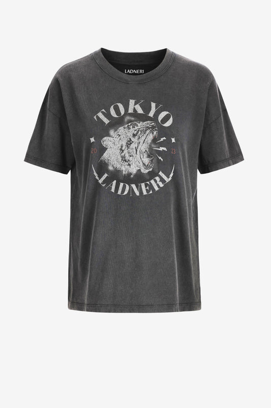 T-Shirt Ladneri Tiger in Washed Black