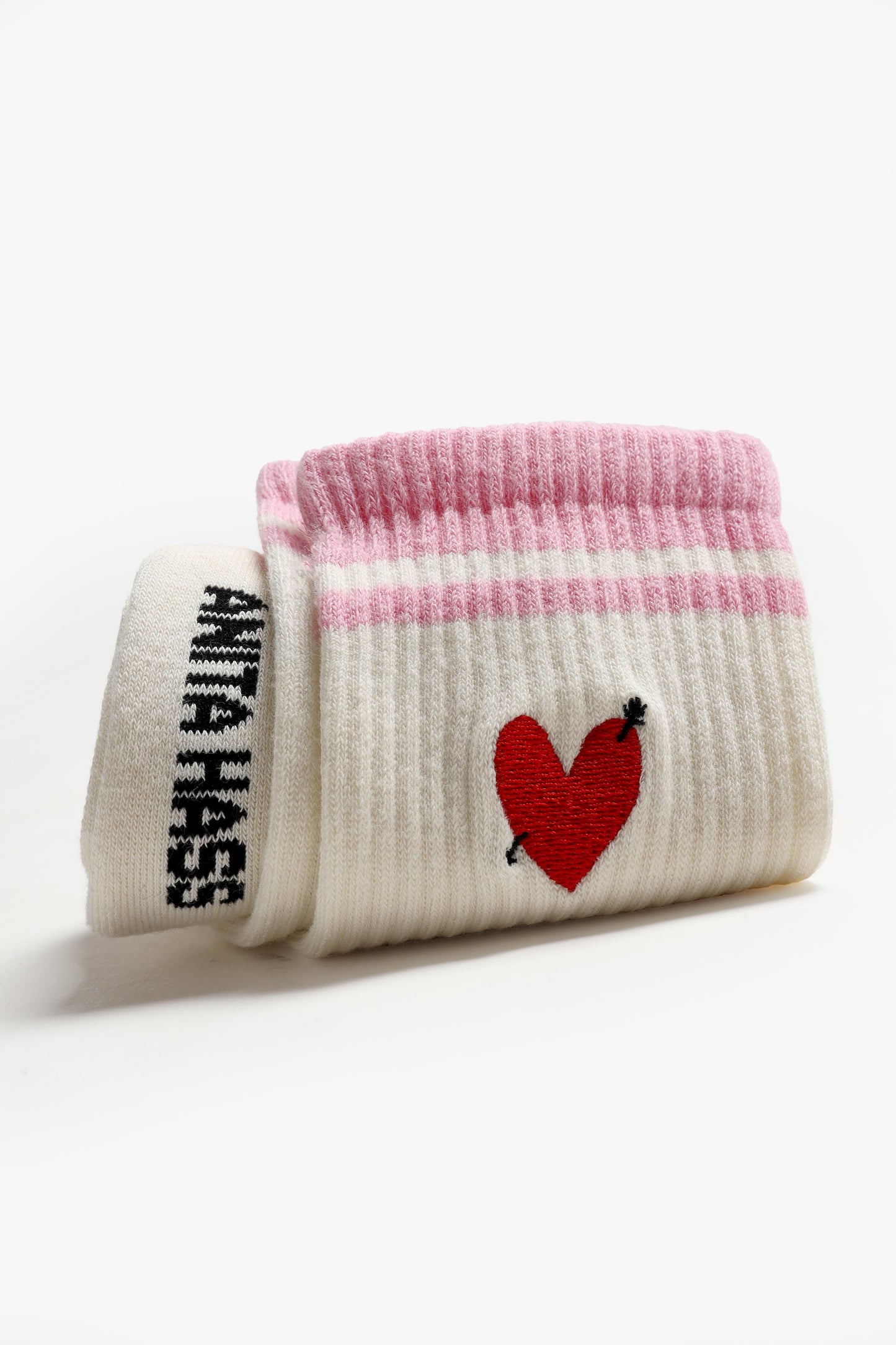 Heart Sports Socks in Off-White/Pink by Anita Hass - Anita Hass