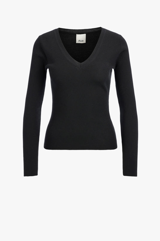 Black Deep-V Long-Sleeve Top by Allude - Anita Hass