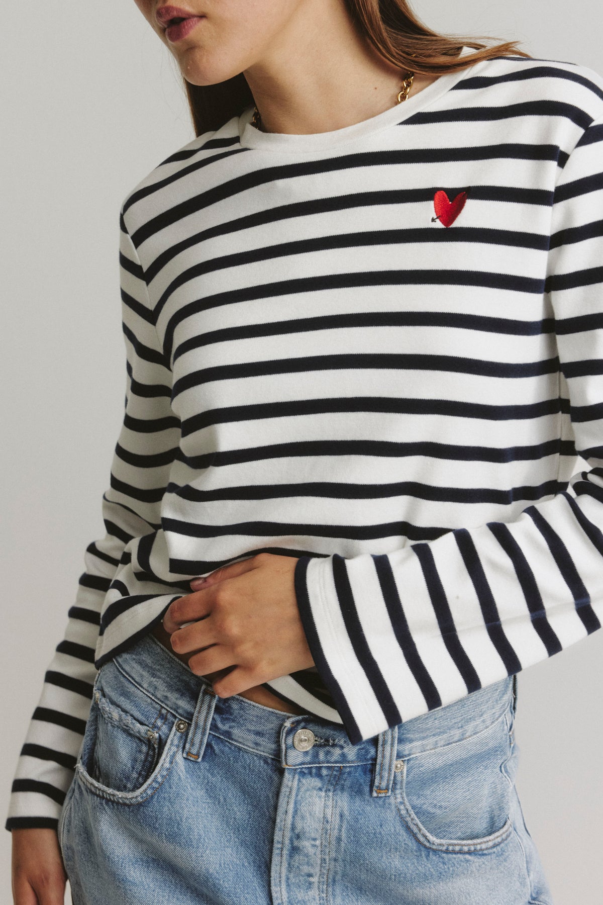 "Heart" Long-Sleeve Shirt in Navy/Ivory by Anita Hass - Anita Hass