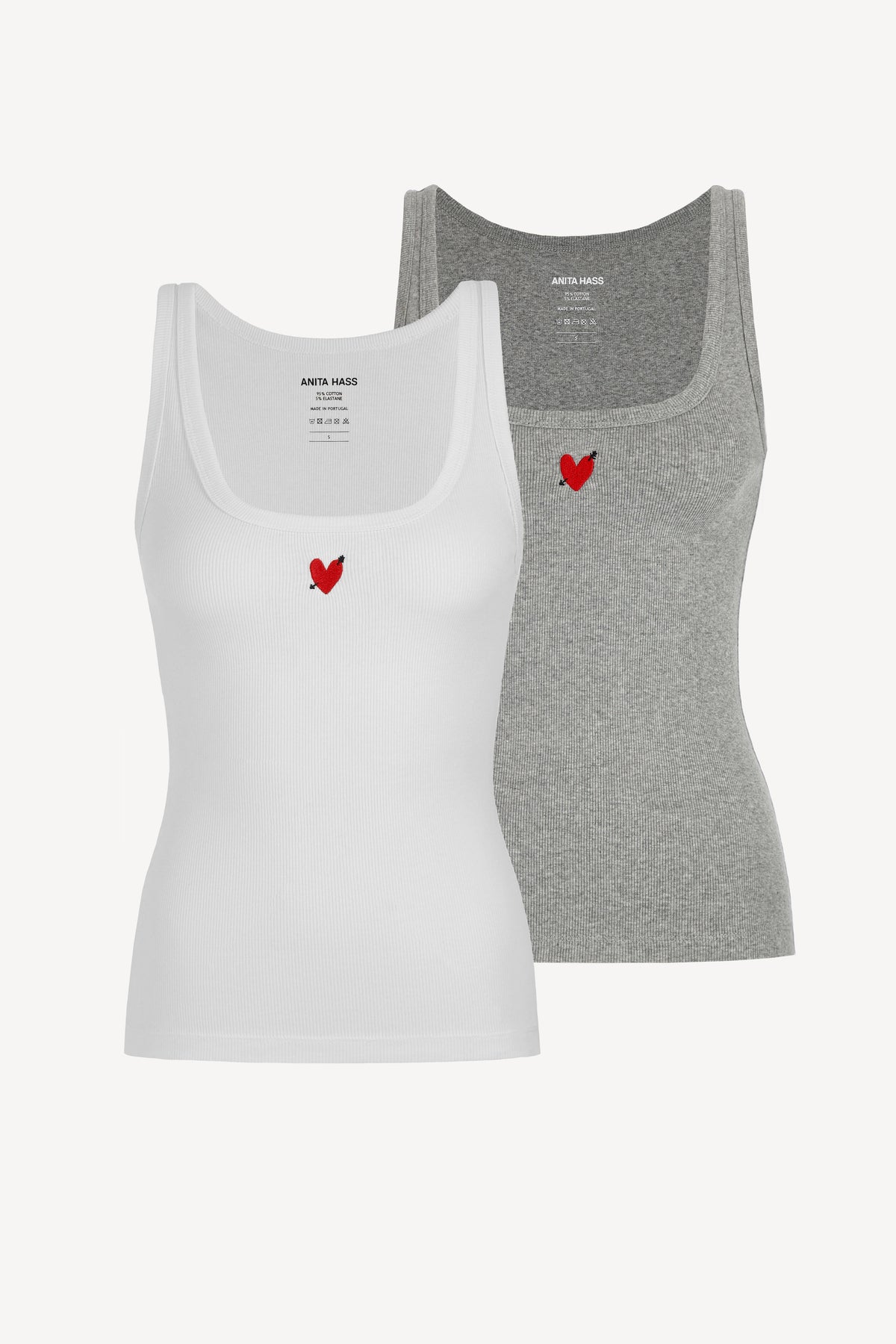 "Heart" Tank Top Set in White/Light Gray by Anita Hass - Anita Hass
