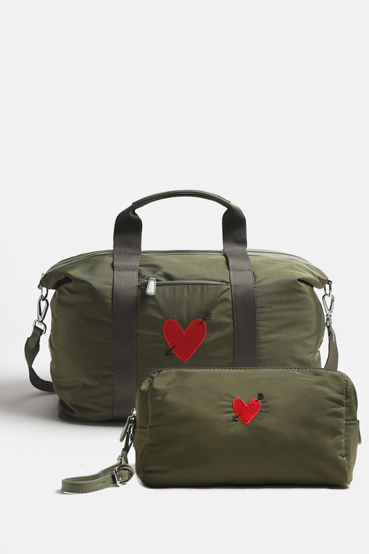 "Heart" Large Bag Set in Olive Nylon
