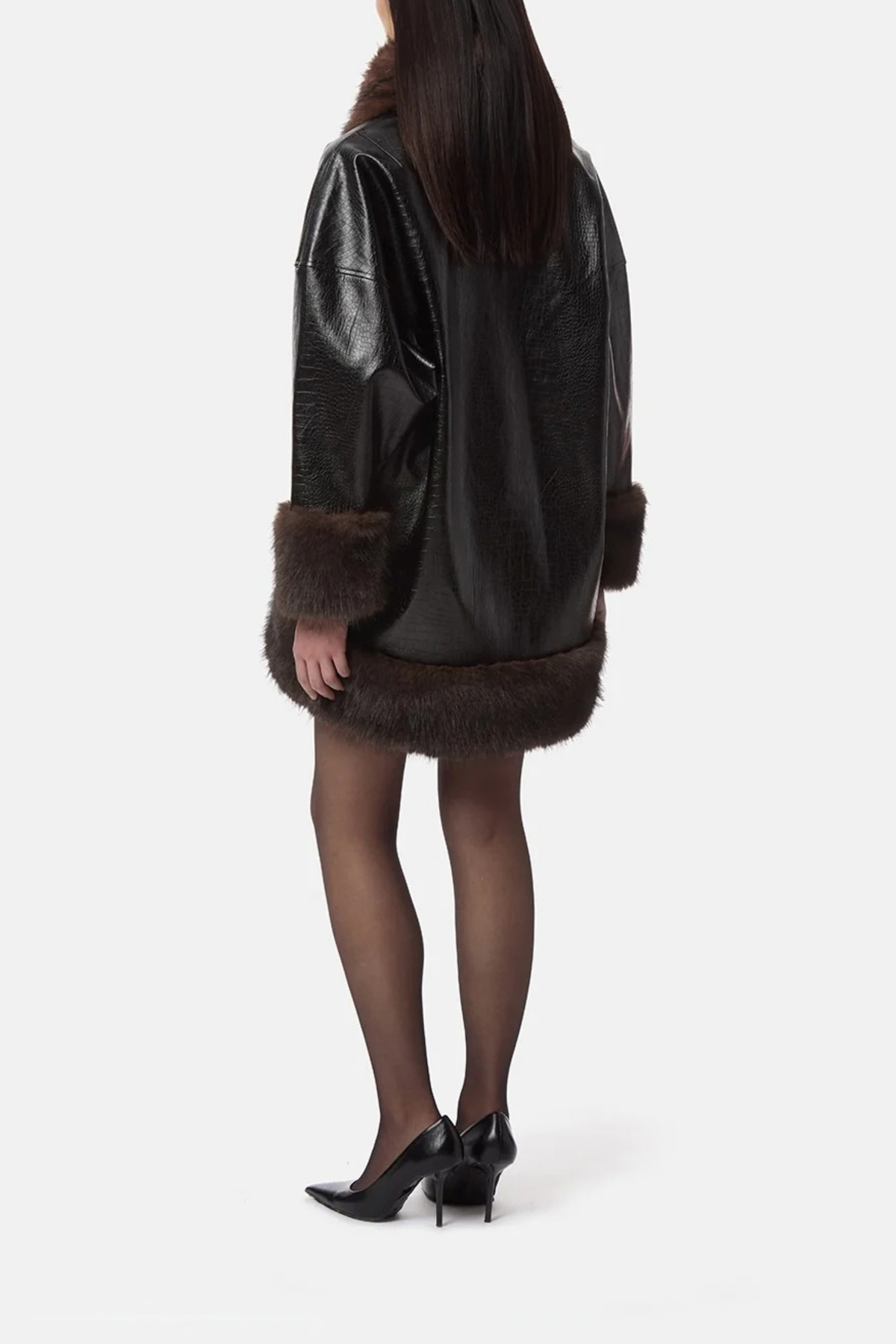 Mantel Carrie in Croc Noir/Fauve Apparis