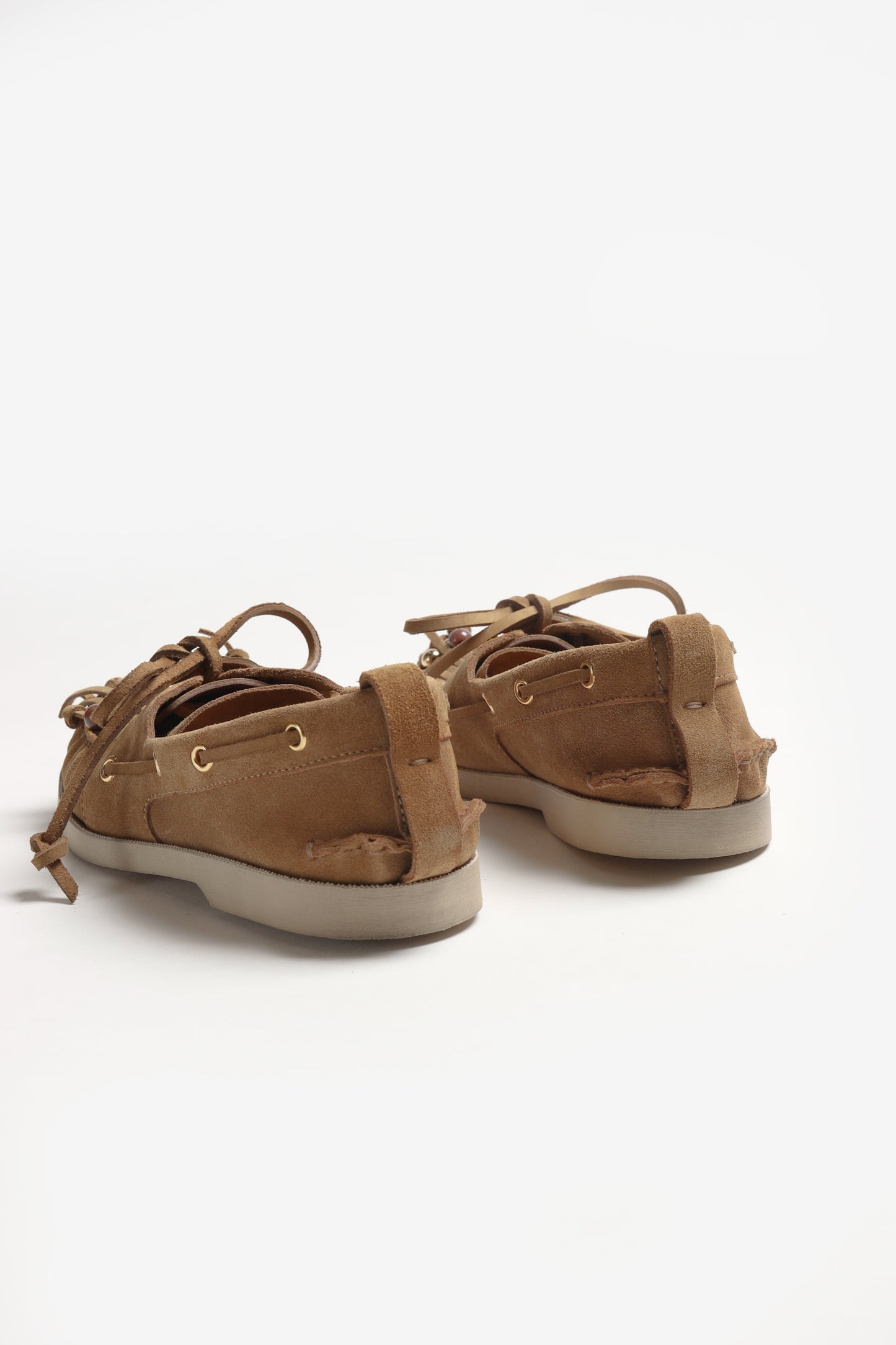 Fringes Boat Shoes in Camel by Golden Goose - Anita Hass