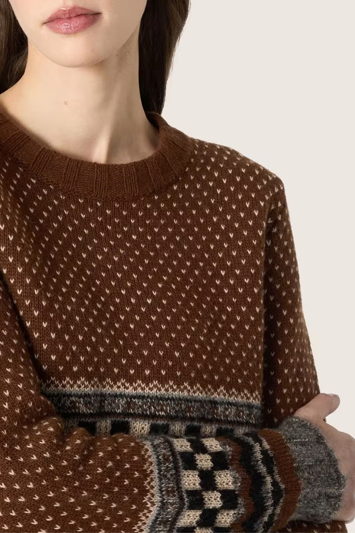 Pullover Geometric Jacquard in Brown Golden Goose
