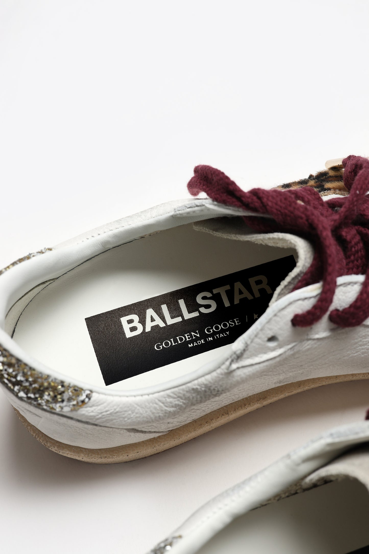 Ballstar Sneakers in White/Glitter/Leopard Print by Golden Goose - Anita Hass