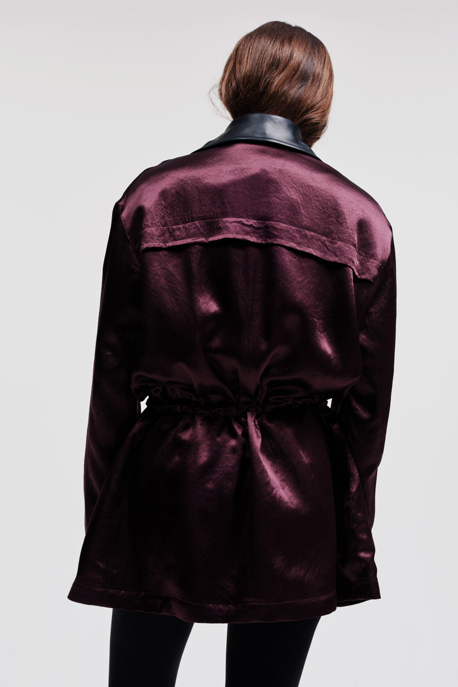 Satin Drawstring Parka in Plum/Black by Maria McManus - Anita Hass