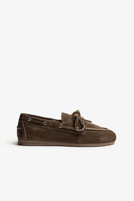 Brushed Boat Loafers in Dark Brown