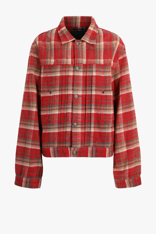 Pleated Trucker Jacket in Red Plaid R13 - Anita Hass