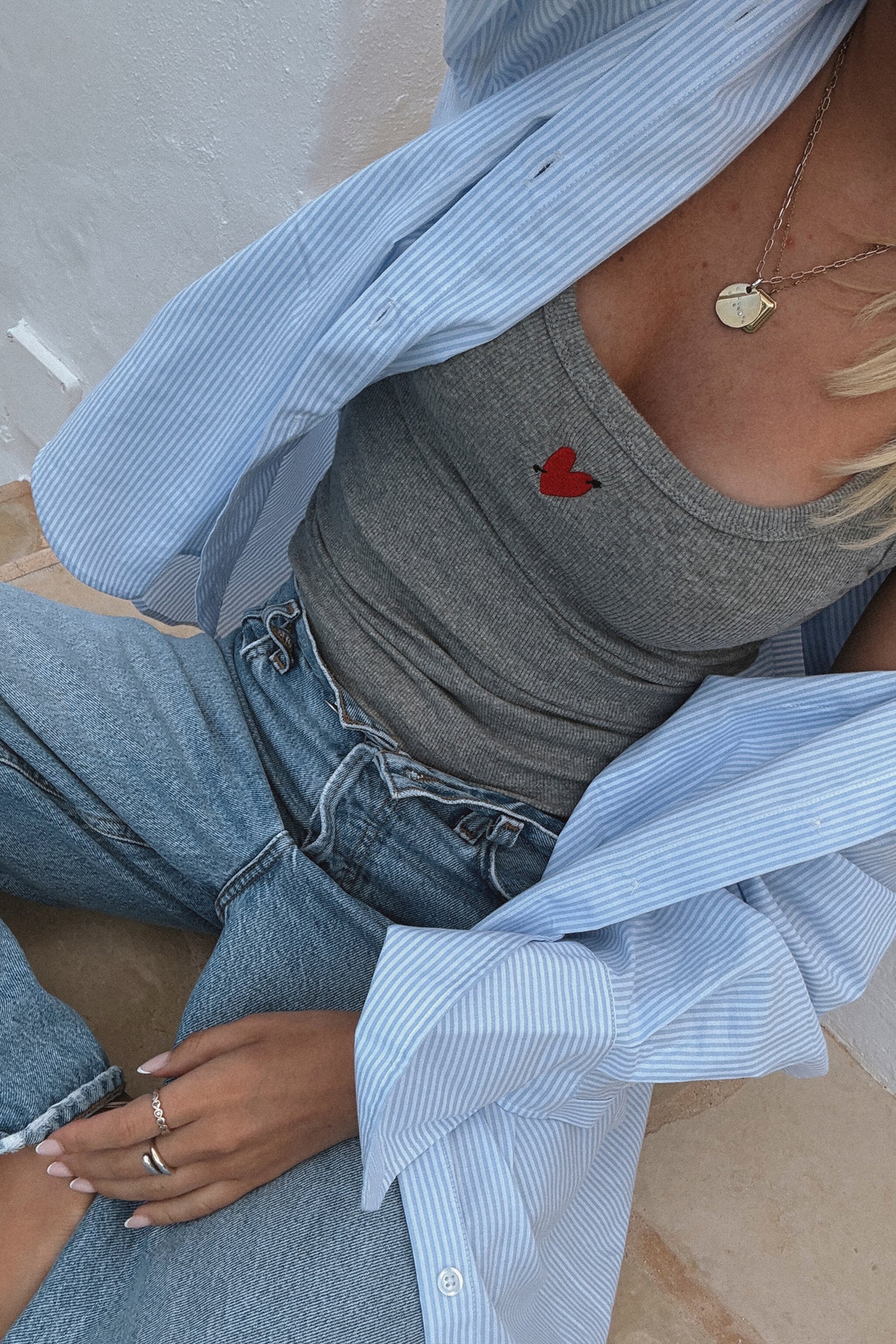 Tank Top Set 'Heart' in White/Light Grey