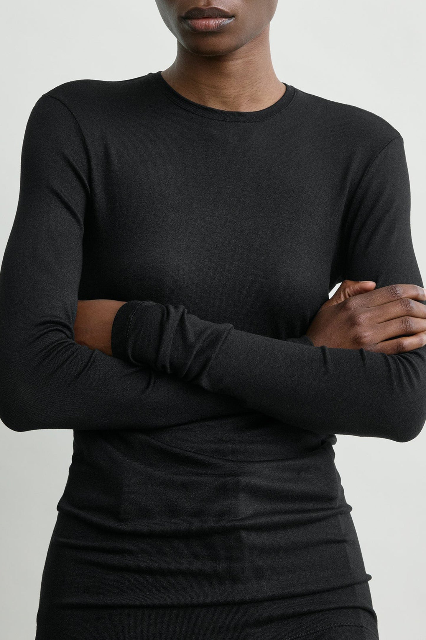 Core Long-Sleeve Shirt in Black by Toteme - Anita Hass