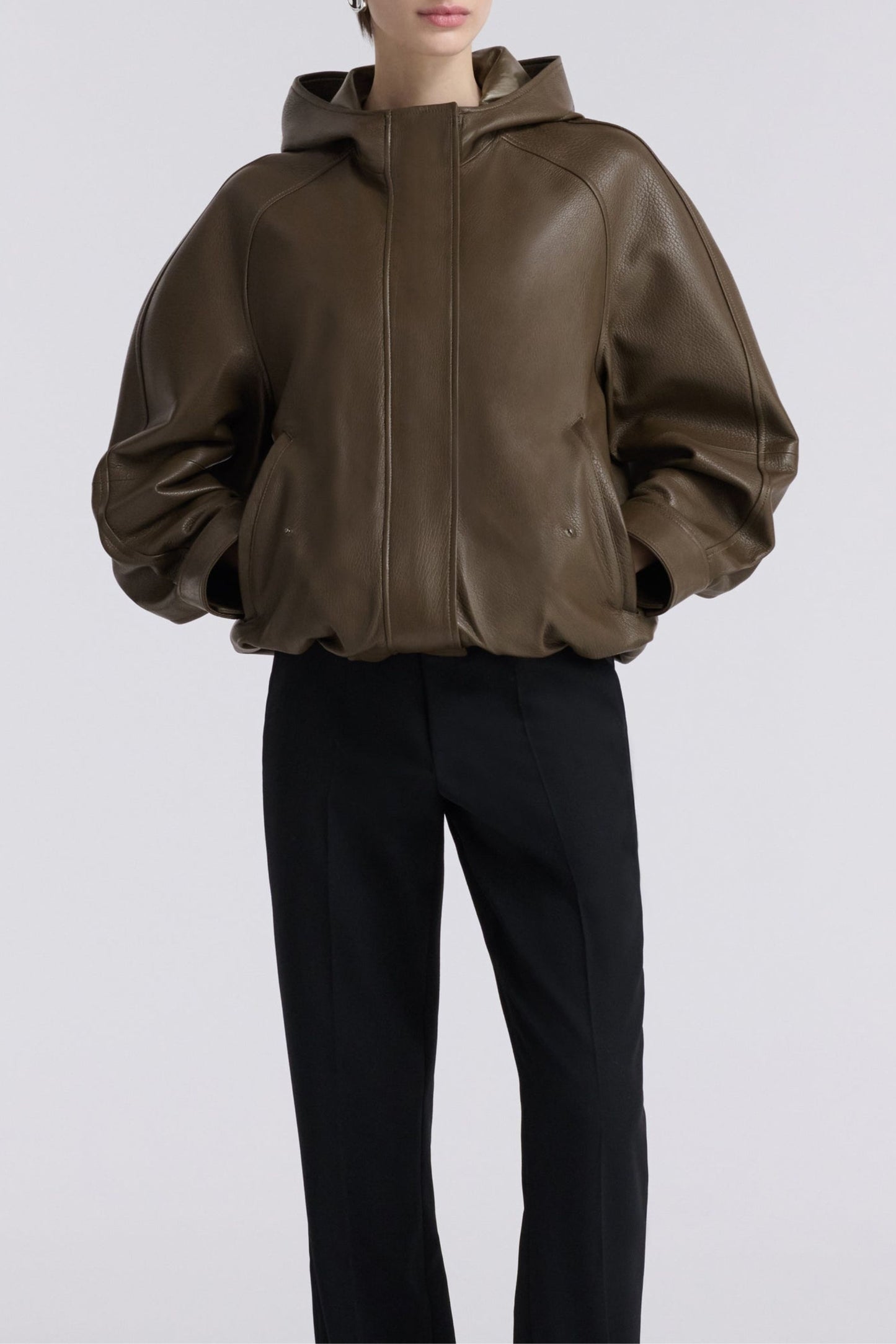 Hood leather jacket in army green