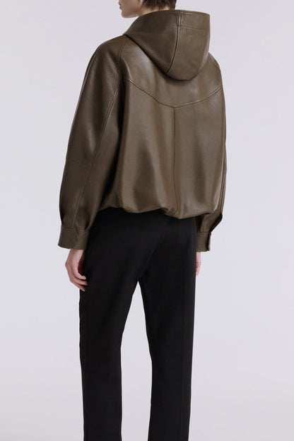 Hood leather jacket in army green