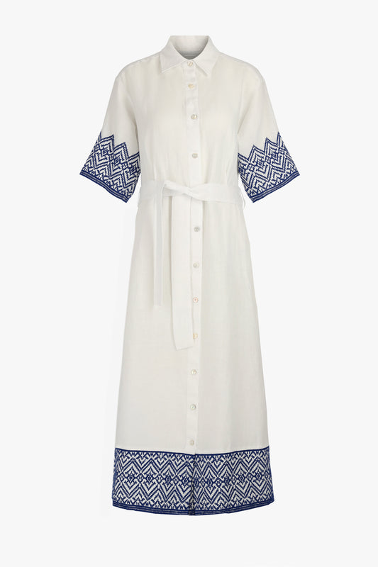 Abito con cintura bianco/blu navy, 120% lino - Anita Hass