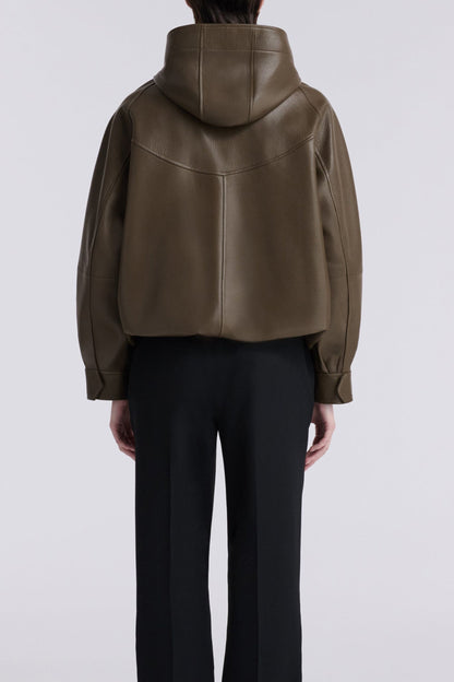 Hood leather jacket in army green