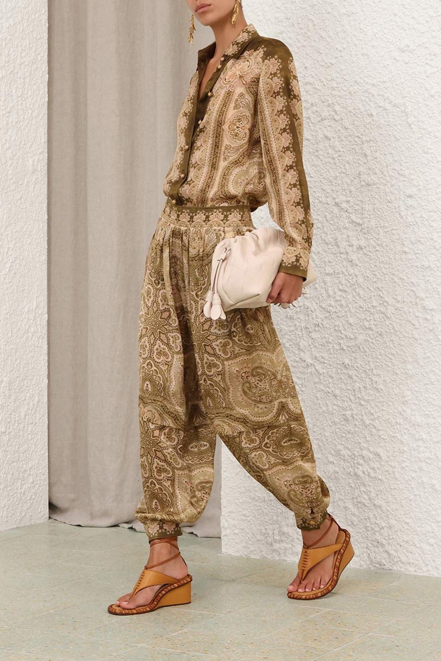 Pantalon Luna Harem en Olive Perla Paisley