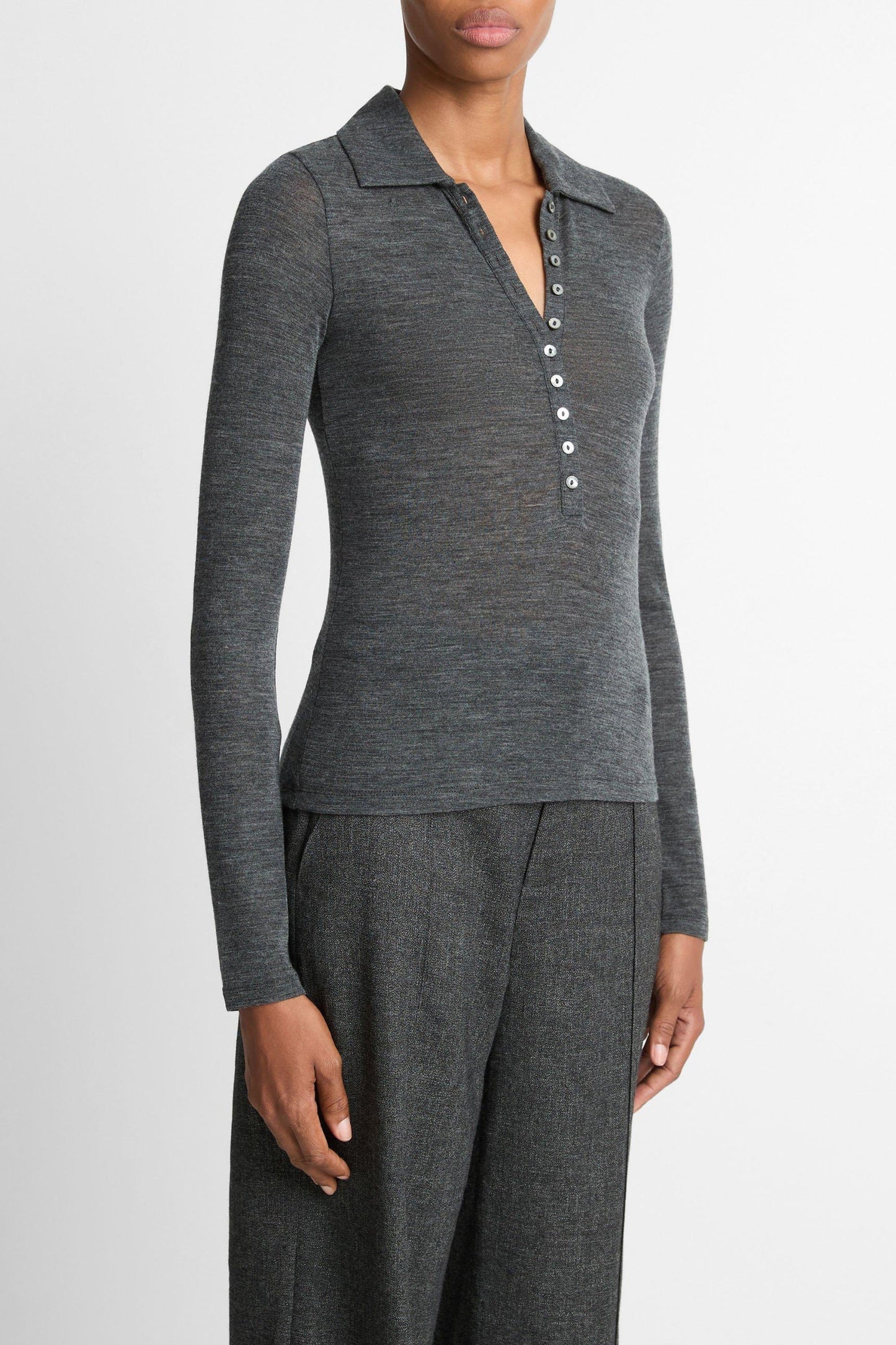 Longsleeve Polo in Heather GreyVince - Anita Hass