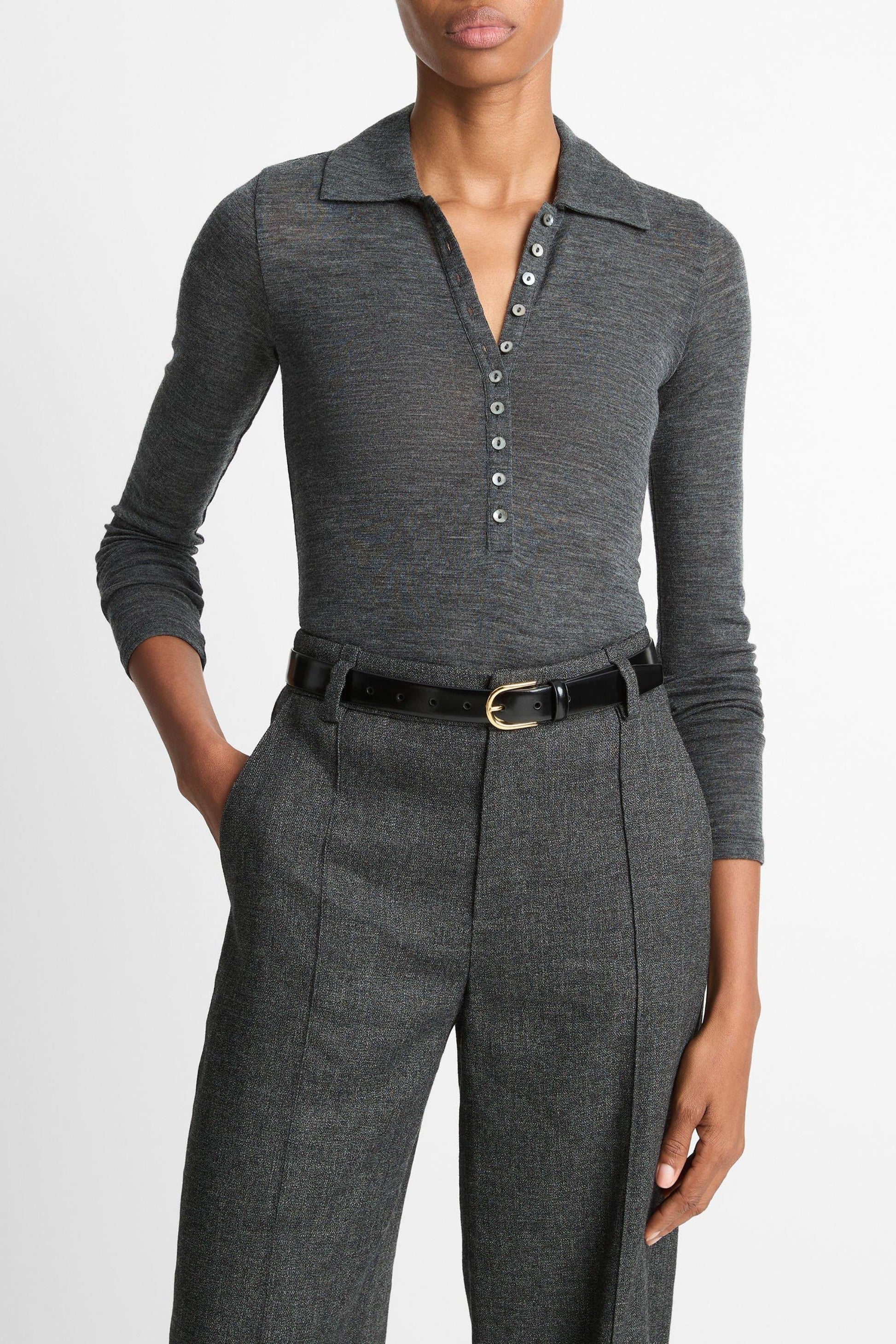 Longsleeve Polo in Heather GreyVince - Anita Hass