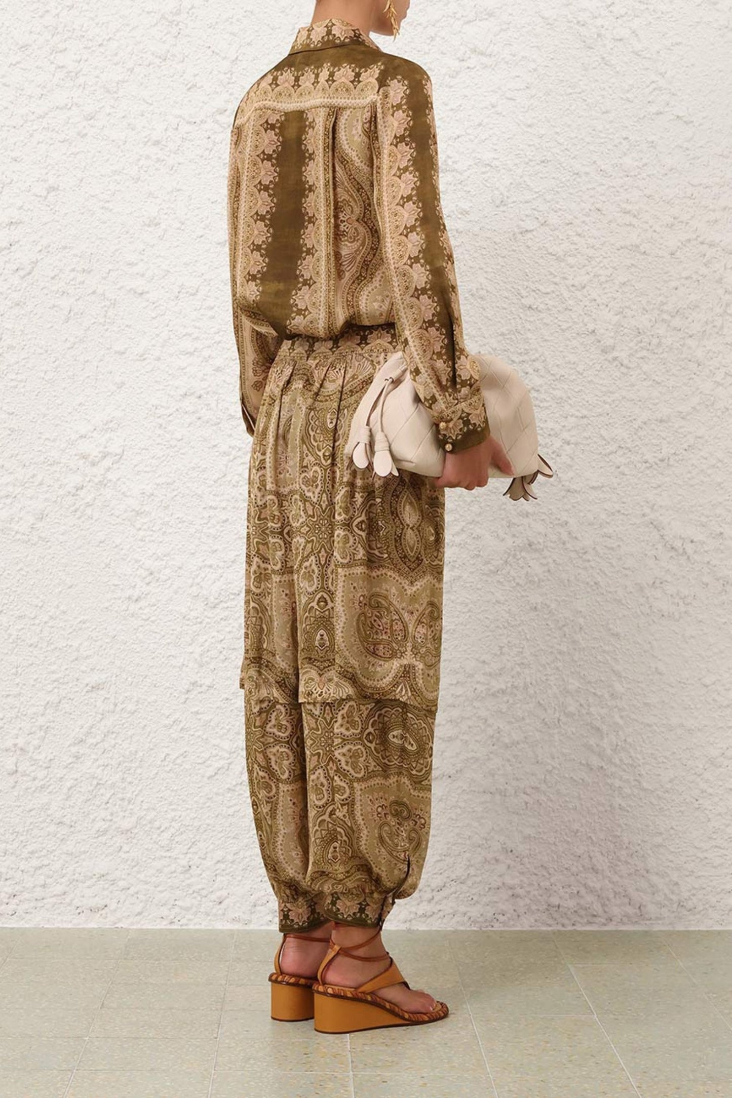 Pantalon Luna Harem en Olive Perla Paisley