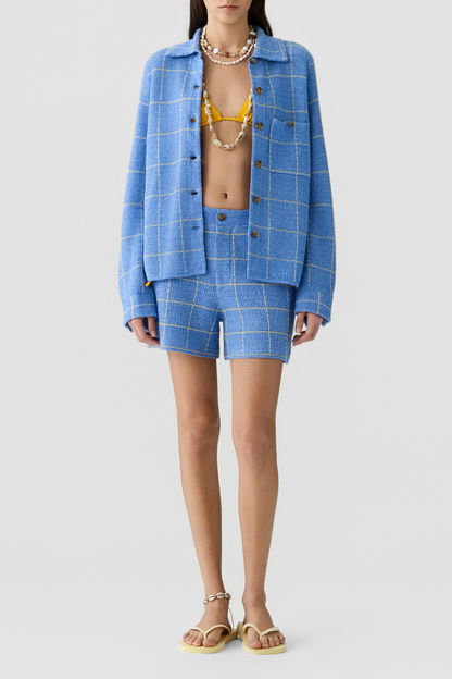Dylan Plaid blouse in Delft Blue