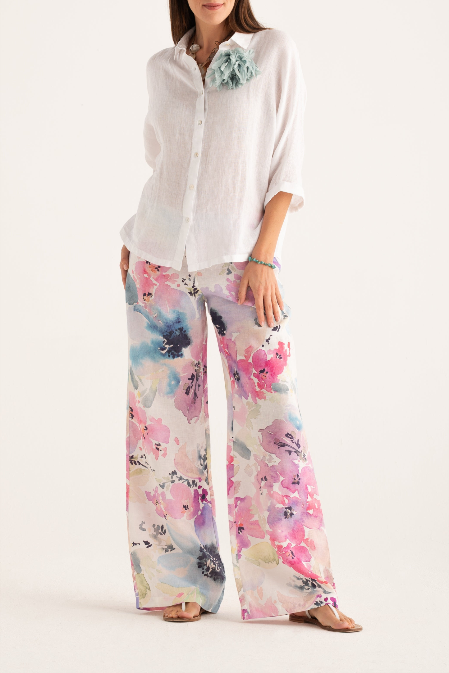 Bluse 3/4 in Solid White120 % Lino - Anita Hass