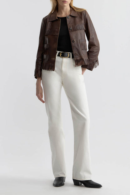 Lazare Fringe leather jacket in Dark Brown