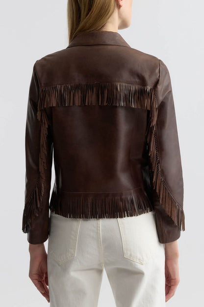 Lazare Fringe leather jacket in Dark Brown