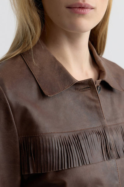 Lazare Fringe leather jacket in Dark Brown