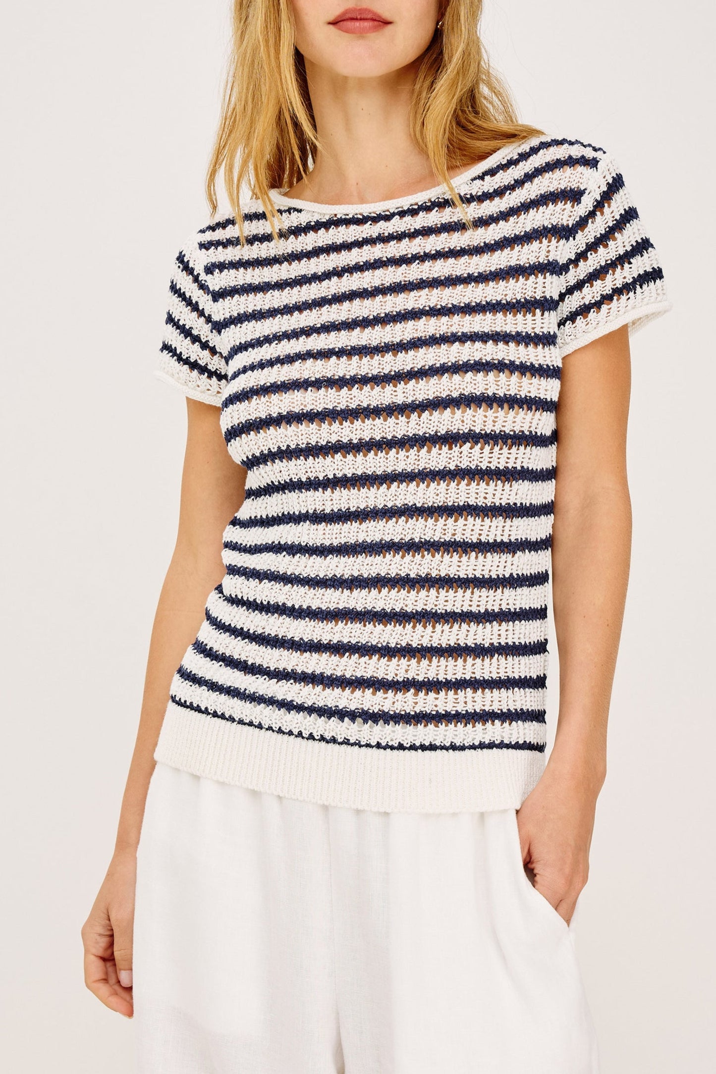 Knitted shirt Cady in Ivory/Indigo