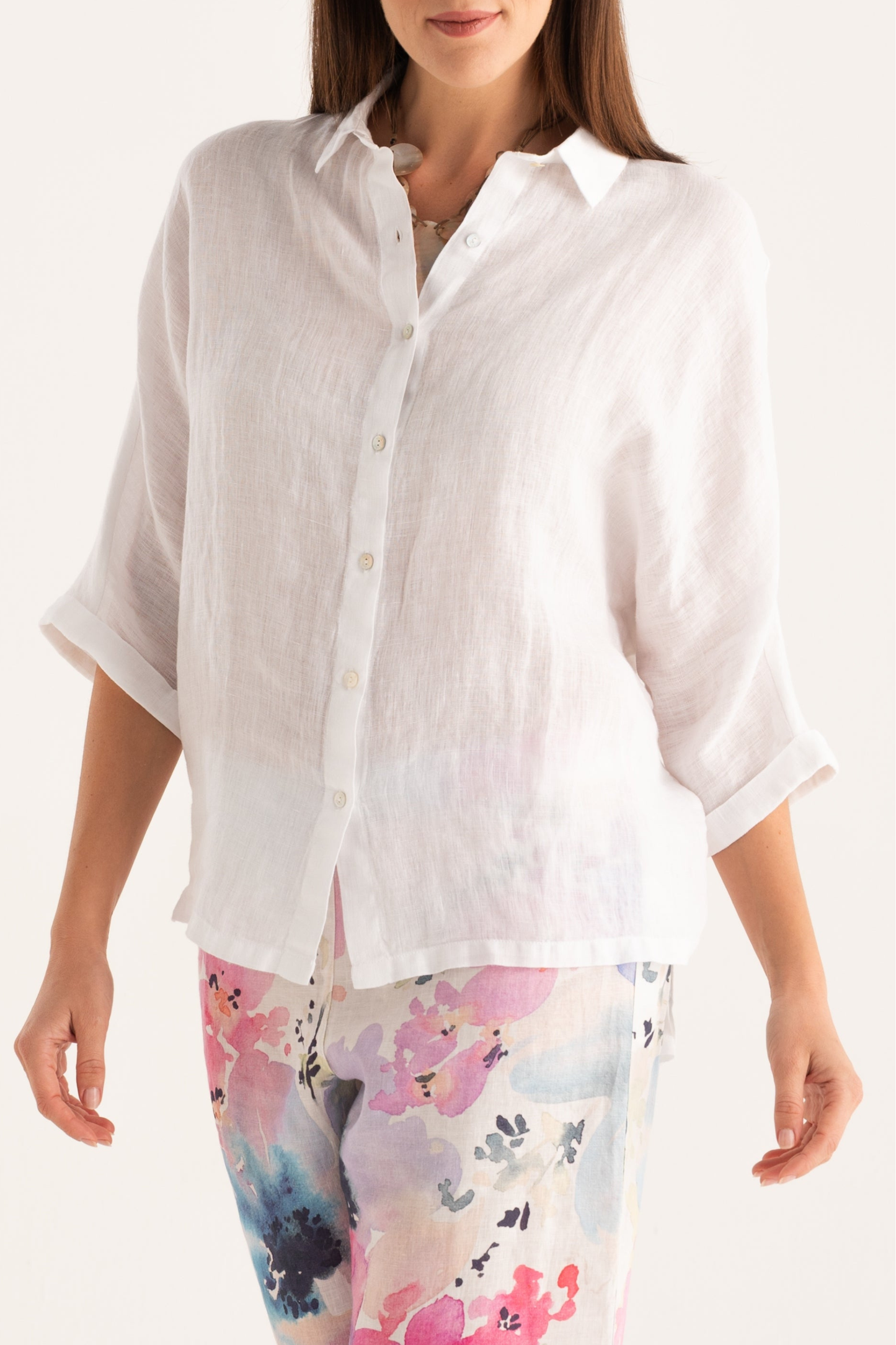Bluse 3/4 in Solid White120 % Lino - Anita Hass