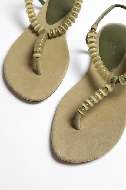 Sandale Beaded en daim vert
