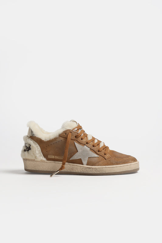 Sneaker Ball Star Shearling in Cognac/SilverGolden Goose - Anita Hass