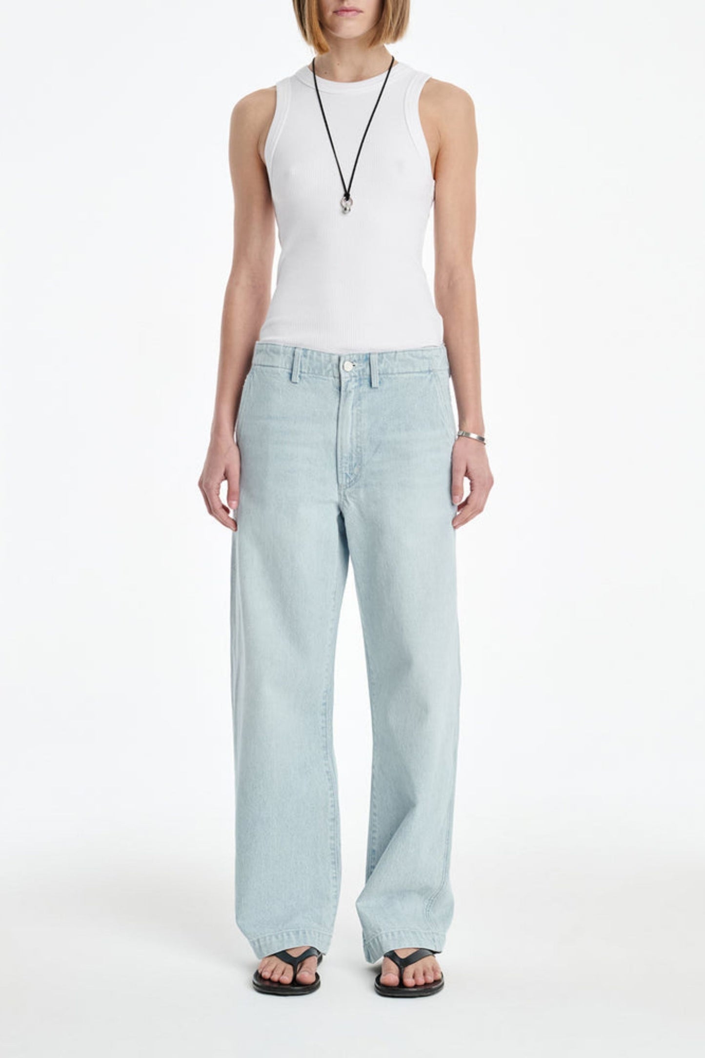 Wide leg jeans in washed pale indigo