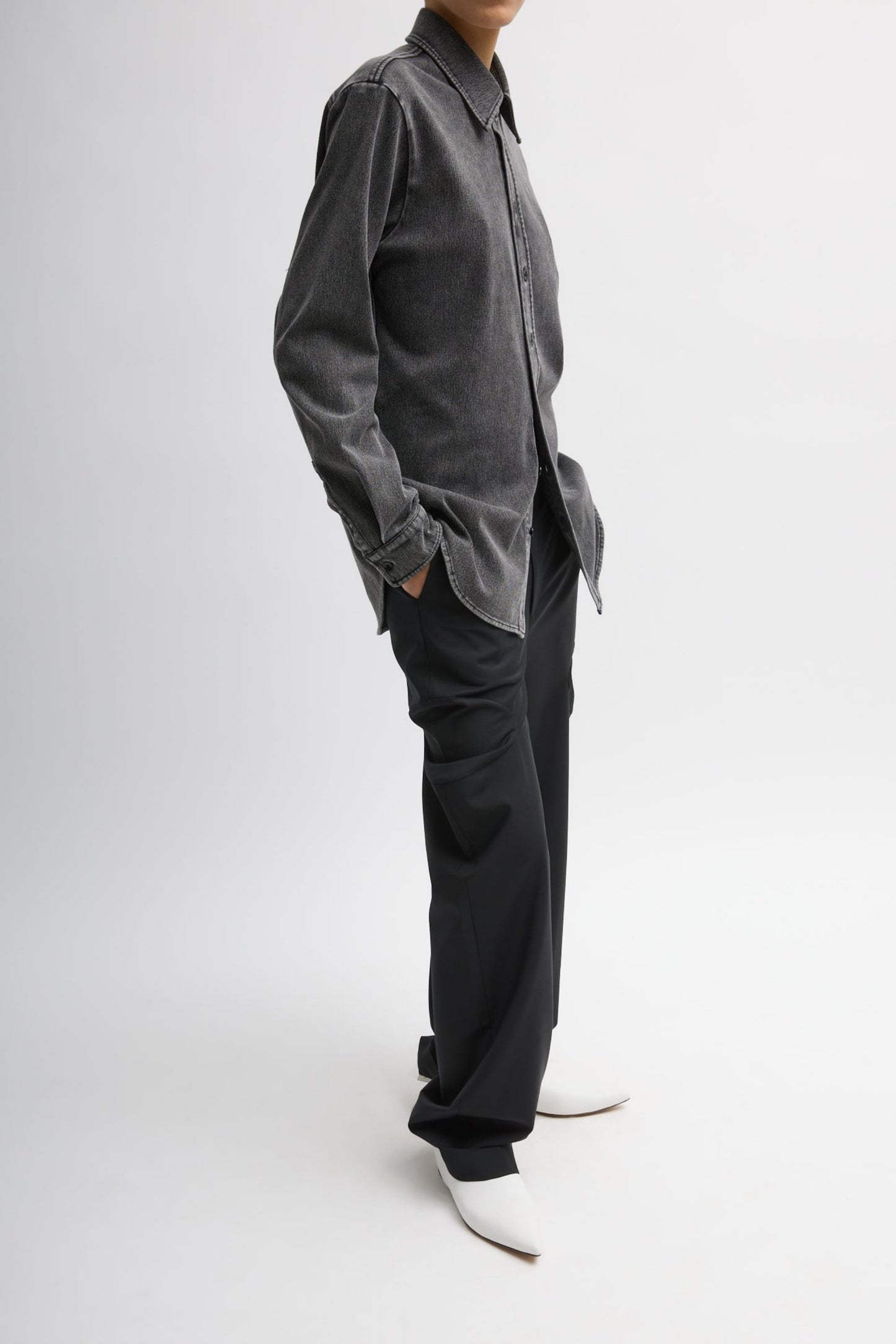 Bluse Easy Stretch Denim in Washed BlackTibi - Anita Hass