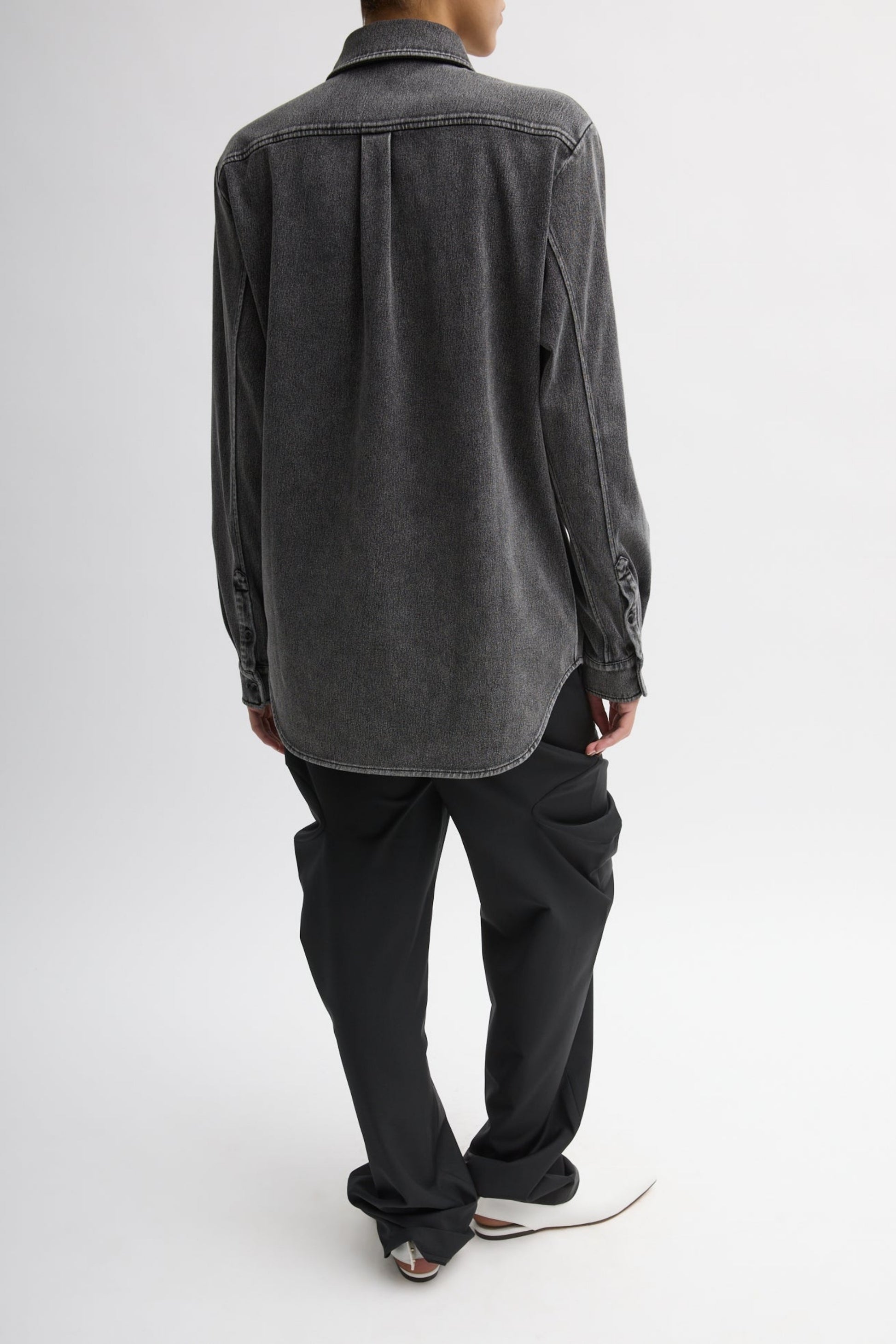 Bluse Easy Stretch Denim in Washed BlackTibi - Anita Hass